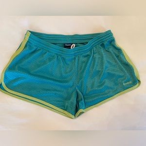 Reebok Womens Athletic Shorts, Turquoise with Yellow Stripe Detail - Size S